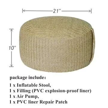 weruisi Woven Inflatable Ottoman with Air Pump D21”x H10” Outdoor Indoor Pouf Patio Footrest Stool with Portable Handle, Round Ottoman for Patio Garden, Camping, Bedroom, Living Room Natural Color