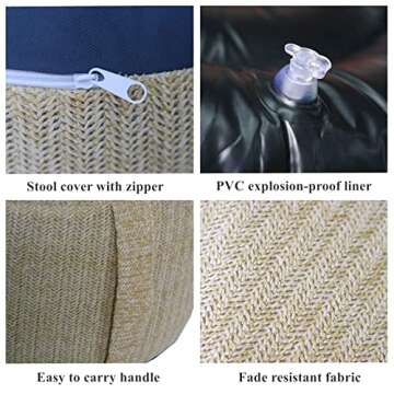 weruisi Woven Inflatable Ottoman with Air Pump D21”x H10” Outdoor Indoor Pouf Patio Footrest Stool with Portable Handle, Round Ottoman for Patio Garden, Camping, Bedroom, Living Room Natural Color