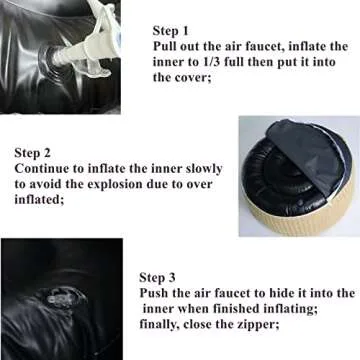 weruisi Woven Inflatable Ottoman with Air Pump D21”x H10” Outdoor Indoor Pouf Patio Footrest Stool with Portable Handle, Round Ottoman for Patio Garden, Camping, Bedroom, Living Room Natural Color