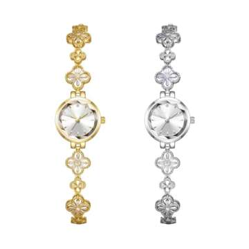 BESTKANG Luxury Ladies Hollow Four Leaf Grass Bracelet Chain Watches Waterproof Fashion Dress Quartz Watch, Gold, ZSB1676
