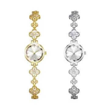 BESTKANG Luxury Ladies Hollow Four Leaf Grass Bracelet Chain Watches Waterproof Fashion Dress Quartz Watch, Gold, ZSB1676