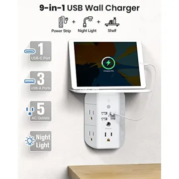 Versatile Wall Outlet Extender with USB Ports and Night Light