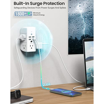 Versatile Wall Outlet Extender with USB Ports and Night Light