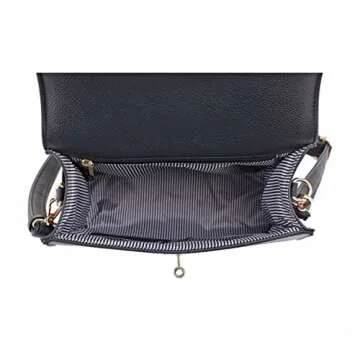 EVVE Women's Top Handle Satchel with Detachable Strap Small Pebbled Leather Crossbody Bag_BLACK