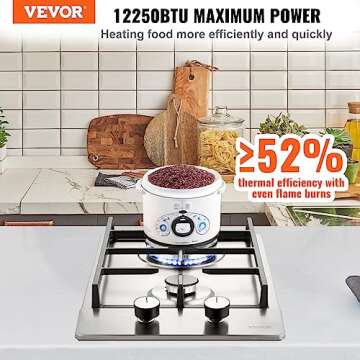 VEVOR 12 inch 2 Burners Cooktop Max 12250BTU Built-in Stainless Steel Stove Top LPG/NG Convertible D...