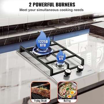 VEVOR 12" 2 Burners Cooktop Built-in Dual Fuel Stainless Steel