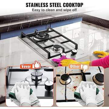 VEVOR 12" 2 Burners Cooktop Built-in Dual Fuel Stainless Steel