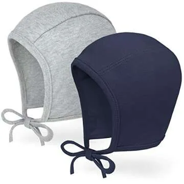 HappyTree 2 Pack Baby Hat Bonnet Soft 100% Combed Cotton Toddler Infant Beanie Pilot Caps, Grey + Navy, Large