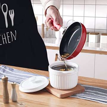 Ceramic Bacon Grease Container Keeper with Strainer, Frying Oil Storage Can, White