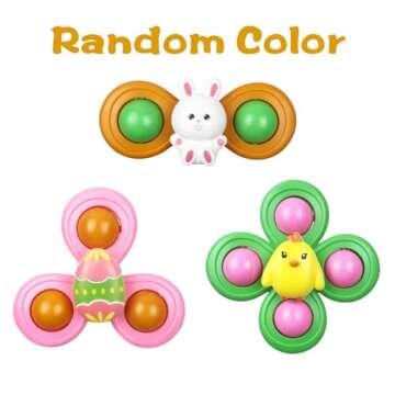 Jofan 3 Pack Easter Suction Cup Spinner Toys for Baby Toddlers Kids Easter Basket Stuffers Gifts Fil...