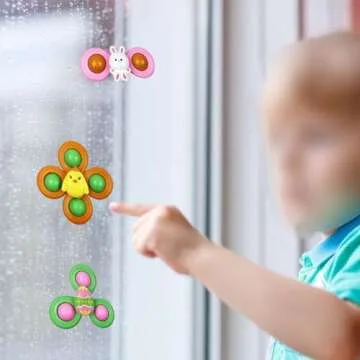Jofan 3 Pack Easter Suction Cup Spinner Toys for Baby Toddlers Kids Easter Basket Stuffers Gifts Fillers Party Favors