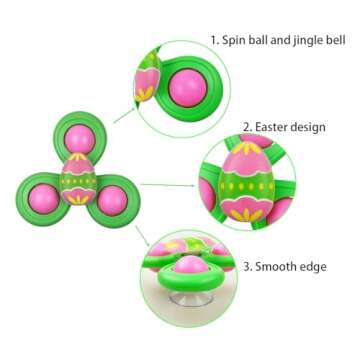 Jofan 3 Pack Easter Suction Cup Spinner Toys for Baby Toddlers Kids Easter Basket Stuffers Gifts Fillers Party Favors