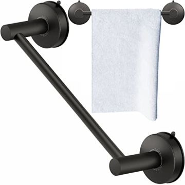 DGYB Suction Cup Towel Bar for Bathroom 17 Inch Matte Black Towel Holder Stainless Steel Premium Kit...