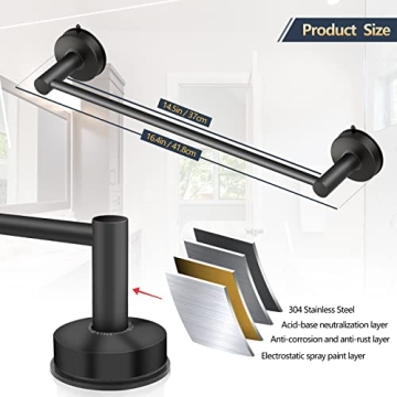 DGYB Suction Cup Towel Bar for Bathroom 17 Inch Matte Black Towel Holder Stainless Steel Premium Kitchen Towel Rack Wall Mounted