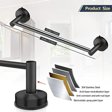 DGYB Suction Cup Towel Bar for Bathroom 17 Inch Matte Black Towel Holder Stainless Steel Premium Kitchen Towel Rack Wall Mounted