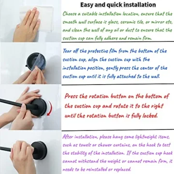 DGYB Suction Cup Towel Bar for Bathroom 17 Inch Matte Black Towel Holder Stainless Steel Premium Kitchen Towel Rack Wall Mounted