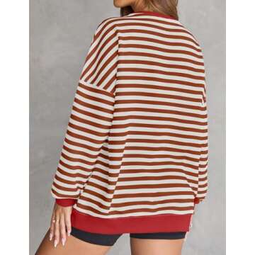 ZESICA Womens Casual Striped Pullover Tops Long Sleeve Shirts Crewneck Oversized Sweatshirts Spring Clothes,Caramel,Small