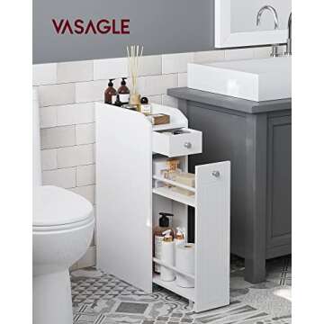 VASAGLE Small Bathroom Storage Cabinet with Slide Out Drawers, Ideal for Narrow Spaces
