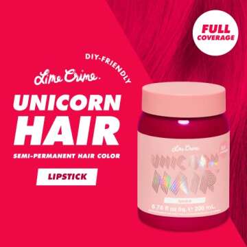 Lime Crime Full Coverage Unicorn Hair Dye, Lipstick - Damage-Free Semi-Permanent Hair Color Conditio...