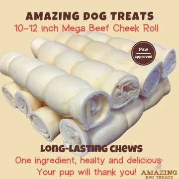 Amazing Dog Treats - Beef Cheek Rolls-(Mega Thick 10" - 6 Pcs) No Hide - Safe Rawhide Alternative Do...
