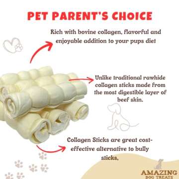 Amazing Dog Treats - Beef Cheek Rolls-(Mega Thick 10" - 6 Pcs) No Hide - Safe Rawhide Alternative Dog Chew - Great for Power Chewers - Long Lasting Dog Chew - No Splinters - Retriever Rolls for Dogs