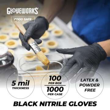 GLOVEWORKS Black Disposable Nitrile Industrial Gloves, 5 Mil, Latex & Powder-Free, Food-Safe, Textur...