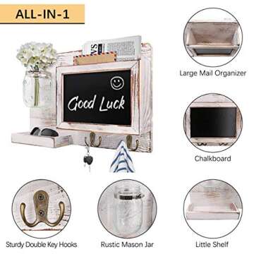 VIEFIN Mail & Key Holder for Wall Decorative,Rustic Maill Sorter Organizer with Key Hooks,Floating S...