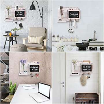 VIEFIN Mail & Key Holder for Wall Decorative,Rustic Maill Sorter Organizer with Key Hooks,Floating Shelf,Mason Jar & Chalkboard,Farmhouse Key Rack for Wall Decor,Entryway,Office,White