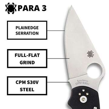 Spyderco Para 3 Signature Folding Utility Pocket Knife with 2.95" Stainless Steel Blade and G-10 Handle - Everyday Carry - PlainEdge - C223GP