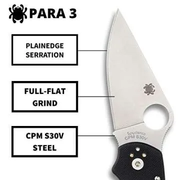 Spyderco Para 3 Signature Folding Utility Pocket Knife with 2.95" Stainless Steel Blade and G-10 Handle - Everyday Carry - PlainEdge - C223GP