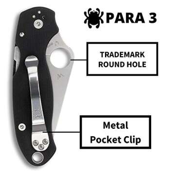 Spyderco Para 3 Signature Folding Utility Pocket Knife with 2.95" Stainless Steel Blade and G-10 Handle - Everyday Carry - PlainEdge - C223GP