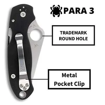 Spyderco Para 3 Signature Folding Utility Pocket Knife with 2.95" Stainless Steel Blade and G-10 Handle - Everyday Carry - PlainEdge - C223GP