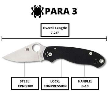 Spyderco Para 3 Signature Folding Utility Pocket Knife with 2.95" Stainless Steel Blade and G-10 Handle - Everyday Carry - PlainEdge - C223GP