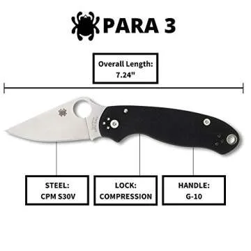 Spyderco Para 3 Signature Folding Utility Pocket Knife with 2.95" Stainless Steel Blade and G-10 Handle - Everyday Carry - PlainEdge - C223GP