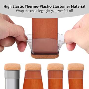 16 PCS Rectangle Clear Silicone Chair Leg Floor Protectors with Felt, Rectangle Felt Furniture Leg Caps, Table Leg Covers Cups, Anti- Scratches and No Noise, (Fit L :1.3-1.7", W: 0.9-1.2")