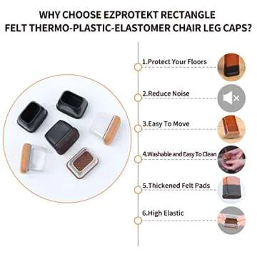 16 PCS Rectangle Clear Silicone Chair Leg Floor Protectors with Felt, Rectangle Felt Furniture Leg Caps, Table Leg Covers Cups, Anti- Scratches and No Noise, (Fit L :1.3-1.7", W: 0.9-1.2")