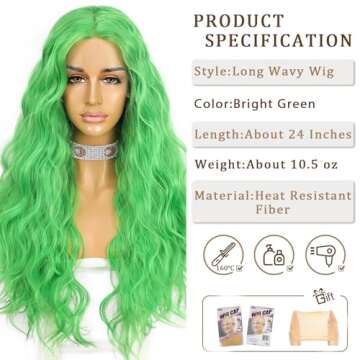 SAPPHIREWIGS Green Synthetic Lace Front Wigs Long Body Wave Wig Pre Pluked Hairline Heat Resistant H...