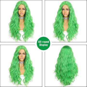 SAPPHIREWIGS Green Synthetic Lace Front Wigs Long Body Wave Wig Pre Pluked Hairline Heat Resistant Hair for Women Wedding Party Christmas Uses 24inch