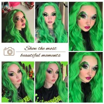 SAPPHIREWIGS Green Synthetic Lace Front Wigs Long Body Wave Wig Pre Pluked Hairline Heat Resistant Hair for Women Wedding Party Christmas Uses 24inch