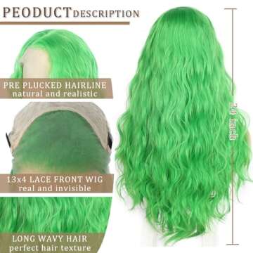SAPPHIREWIGS Green Synthetic Lace Front Wigs Long Body Wave Wig Pre Pluked Hairline Heat Resistant Hair for Women Wedding Party Christmas Uses 24inch