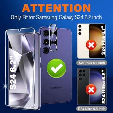 firtstnow 3 Pack Glass Screen Protector for Samsung Galaxy S24 [6.2 inch] + 2 Pack Black Camera Lens...