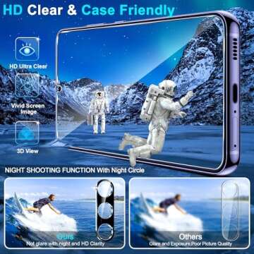 firtstnow 3 Pack Glass Screen Protector for Samsung Galaxy S24 [6.2 inch] + 2 Pack Black Camera Lens Protector, 9H Tempered Glass, Fingerprint Unlock, HD Clear Case Friendly Anti-Scratch