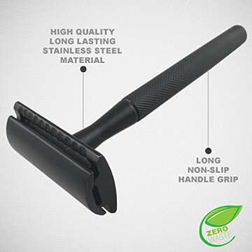 Krisp Shave Stainless Steel (4.5") Long Handle Safety Razor for Men Women - Double Edge Shaving Razo...