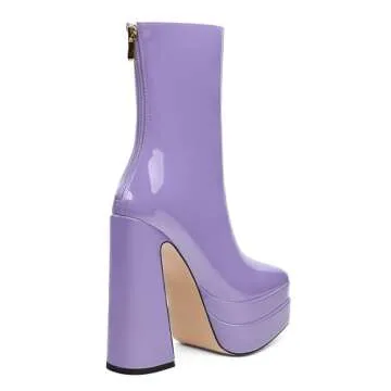 Buy DEMOSHINE Lavender Patent Platform Boots for Women