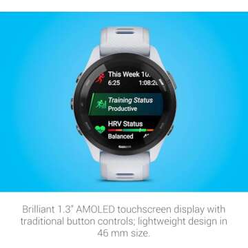 Garmin Forerunner 265 Running Smartwatch, Colorful AMOLED Display, Training Metrics and Recovery Insights, Whitestone and Tidal Blue (Renewed)