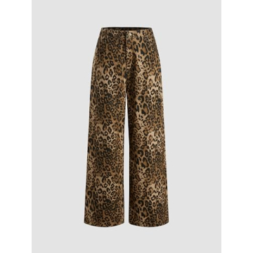 CIDER Leopard Print Denim Wide Leg Pants Fashion
