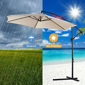 TUKAILAi 10ft Cantilever Patio Umbrella, Offset Hanging Outdoor Table Umbrella with Tilt Crank, 6 Sturdy Ribs and Cross Base, UV 50+ Protection Sun Shade for Market, Garden, Backyard & Pool (Cream)