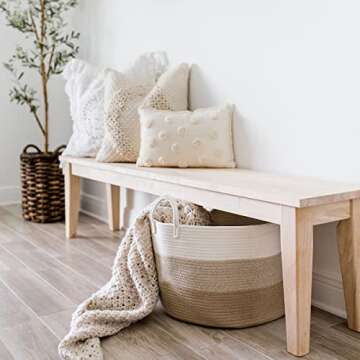 OrganiHaus Woven Baskets for Storage 20x13, Modern Boho Laundry Basket, Cotton Rope Blanket Basket for Living Room, Extra Large Storage Basket for Kids, Laundry Hamper & Blanket Holder, Honey