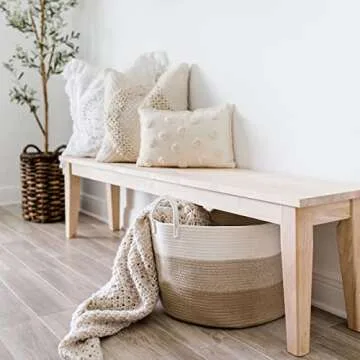 OrganiHaus Woven Baskets for Storage 20x13, Modern Boho Laundry Basket, Cotton Rope Blanket Basket for Living Room, Extra Large Storage Basket for Kids, Laundry Hamper & Blanket Holder, Honey