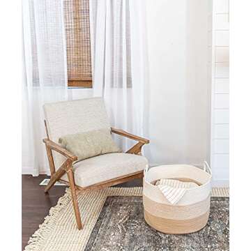 OrganiHaus Woven Baskets for Storage 20x13, Modern Boho Laundry Basket, Cotton Rope Blanket Basket for Living Room, Extra Large Storage Basket for Kids, Laundry Hamper & Blanket Holder, Honey